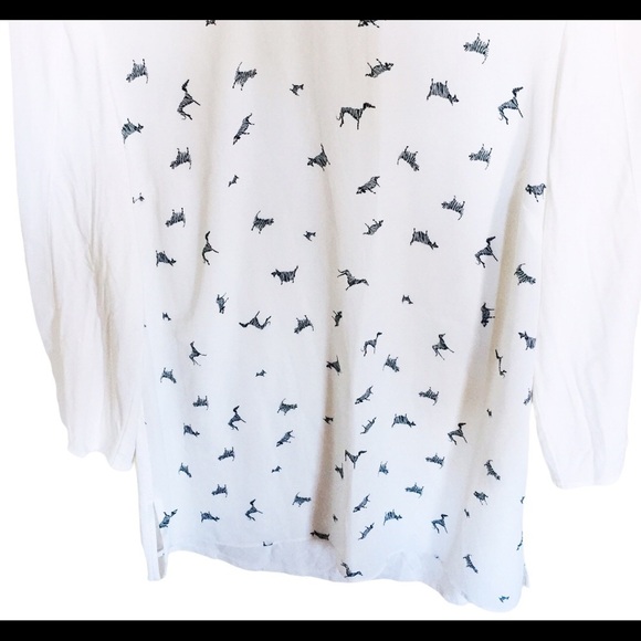 RW&CO Dog Print Semi Sheer Blouse Ivory White Size Small - Picture 7 of 10